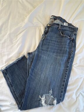 Old Navy Blue Distressed Boyfriend Jeans  with Distressed Hem Size 16